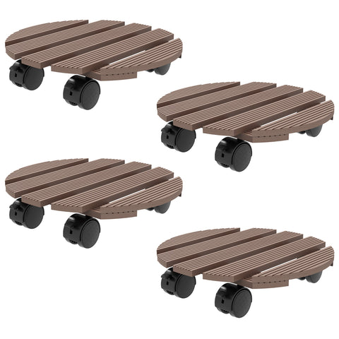 Rootz 4 Piece Plant Roll Set - Plant Stands - Rolling Plant Stands - Effortless Mobility - 30cm Ø x 7cm Height - Composite Wood