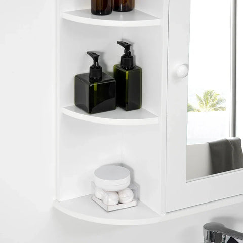 Rootz Mirror Bathroom Cabinet - 8 Compartments - Mirror Doors - Wall Cabinet - Water Resistant - MDF-Glass - White - 66cm x 17cm x 63cm