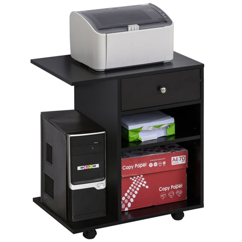 Rootz Printer Table - Printer Stand - Office Trolley - Chipboard - Black - 60cm x 40cm x 68.5cm - Maximize Workspace Efficiency