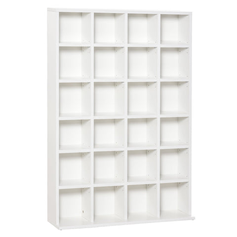 Rootz Multimedia Storage Shelf - Bookshelf - Adjustable Wood Shelving - Organize 480 CDs/312 DVDs - 89 x 20 x 130.5 cm - White