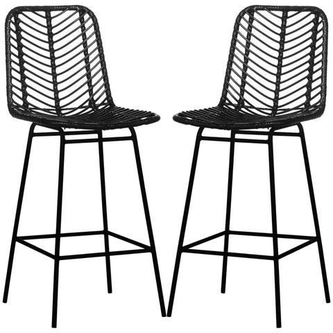 Rootz Boho Bar Stools Set - Rattan Look - Counter Chairs - Stylish Comfort - 42.5L x 52W x 102H cm