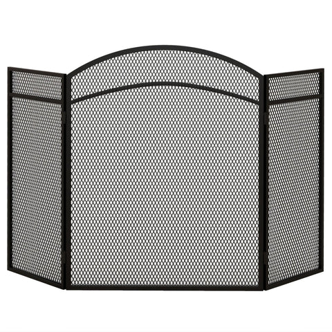 Rootz Fireplace Spark Protection Grille - Herringbone Pattern - Three-Part Folding Design - Coated Metal - 96cm x 60cm x 1cm