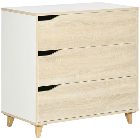 Rootz Chest of Drawers - Storage Cabinet - Dresser - Spacious 3 Drawers - 75 x 42 x 75 cm - Elegant White & Wood Look