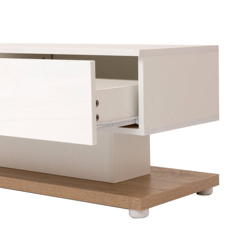 Rootz TV Cabinet - Entertainment Stand - Media Console - Adjustable LED Lighting - 170L x 36W x 38H cm - High Gloss White & Wood Finish