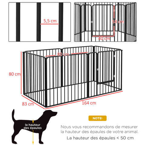 Rootz Modular Dog Gate - Pet Barrier - Puppy Enclosure - Secure Playpen - Black Steel - 164cm x 83cm x 80cm