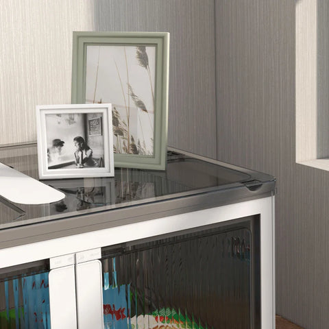 Rootz Storage Box - Storage Basket - Foldable With Dust Cover - White + Gray - 67 x 47 x 38 cm