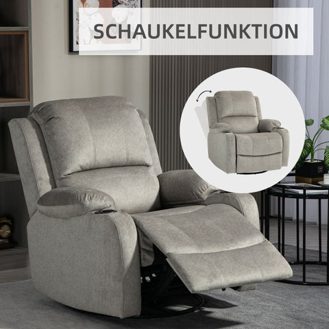 Rootz Relaxation Chair TV Armchair - Reclining Seat - Swivel Rocker - Leather-like Fabric - Cup Holder - Brown - 87cm x 162cm x 102cm
