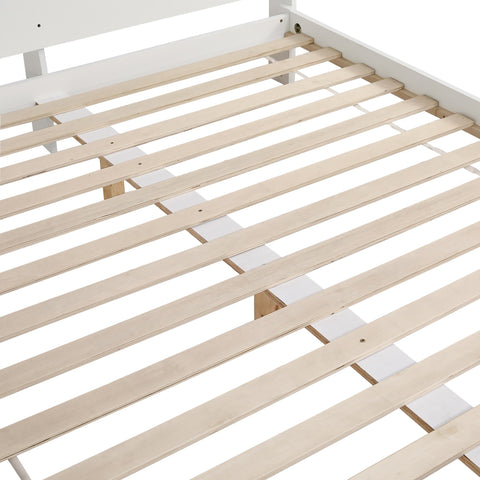 Rootz Double Bed with Headboard - Modern Bed - Sturdy Frame - Optimal Stability - 216.5cm x 172cm x 82cm - White + Natural