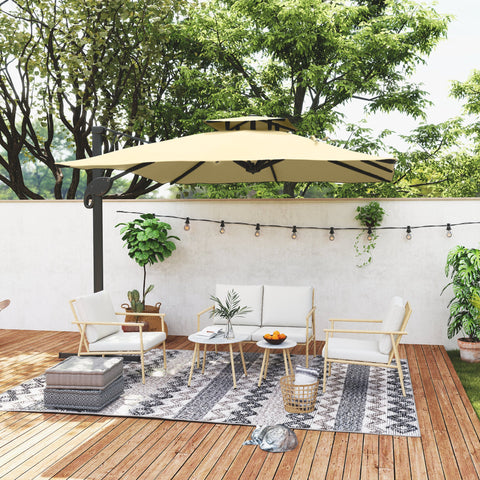 Rootz 3m Square Umbrella - Parasol - Patio Sunshield - 360° Rotation - 297x297x264cm - Hydraulic Roof, Aluminum Frame, Beige