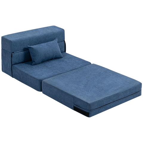 Rootz Blue Floor Sofa - Upholstered Couch - Convertible Mattress - First-Class Comfort - 210cm x 80cm x 15cm