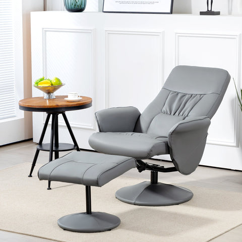 Rootz 2-Part Armchair Set - Recliner with Footstool - Relaxation Chair - Synthetic Leather Comfort - Grey - Adjustable & Tiltable 76x81x101cm