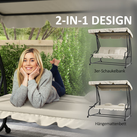Rootz 2-in-1 Garden Swing - Hollywood Swing - Transformable Couch - Sun Protection - 200x120x164 cm - Cream White