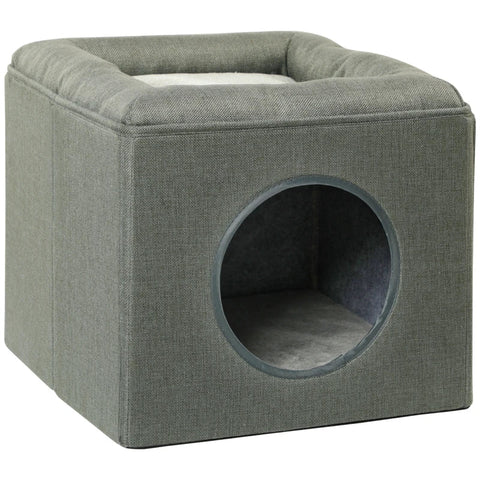 Rootz Cat Cave - Cat Bed - Cat House - 2-in-1 Cat Cave - MDF - Imitation Linen - Green - 36.5 x 36.5 x 33 cm