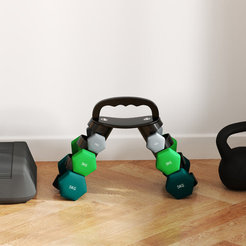 Rootz Dumbbell Set with Rack - Weight Set - Fitness Weights - Space-Saving - Dumbbell: 14x6x6, 19.5x8.5x8.5, 22x9.7x9.7cm - Rack: 42x10x30cm