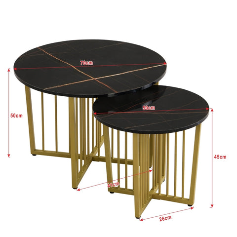 Rootz Marble Look Nesting Coffee Table Set - Elegant Table - Luxurious Coffee Table - Easy Clean - 70L x 70W x 50H cm & 50L x 50W x 45H cm