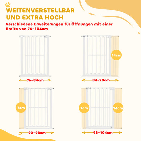 Rootz Dog Door Safety Gate - Pet Barrier - Stair Gate - Adjustable 76-104cm - No Drilling Needed - Double Lock - Swing Doors - 76-104W x 104H cm
