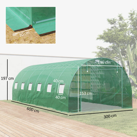 Rootz Poly Tunnel Greenhouse - Walk-in Tent - Growing House - Expand Cultivation Season - 600cm x 300cm x 197cm