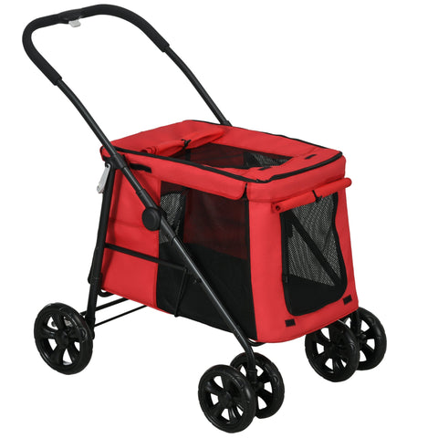Rootz Dog Stroller - Pet Carrier - Cat Buggy - Collapsible & Portable - Red - 102cm x 62cm x 105cm - Easy Transport
