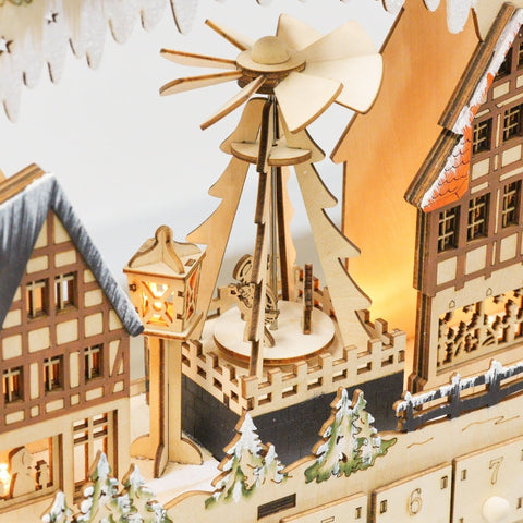 Rootz Festive Magical Christmas Advent Calendar - Wooden Village - LED Lights - 24 Day Countdown - MDF - 45cm x 9cm x 42.5cm