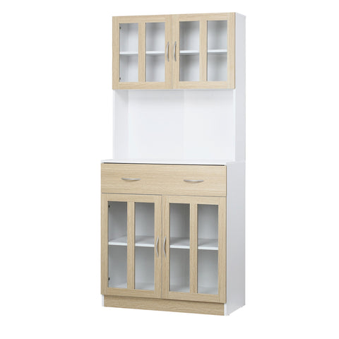 Rootz Tall Kitchen Buffet Cabinet - Dining Room Storage - Glass Door Cupboard - Ample Storage - 80 x 40 x 180 cm