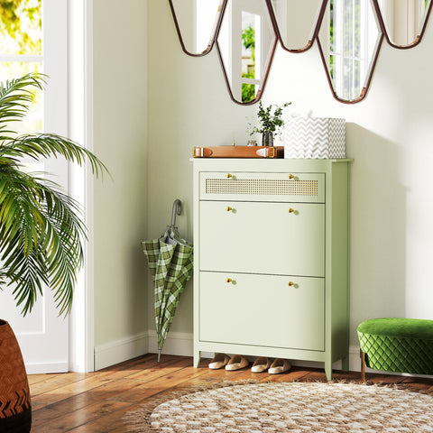 Rootz Shoe Cabinet - Shoe Chest - Shoe Storage - Organizes 12 Pairs - 88 x 30 x 120 cm - Green