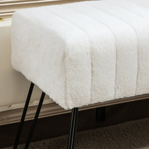 Rootz Faux Fur Padded Bench - Hallway Bench - Bed Bench - Elegant Design - 82cm x 30cm x 47cm