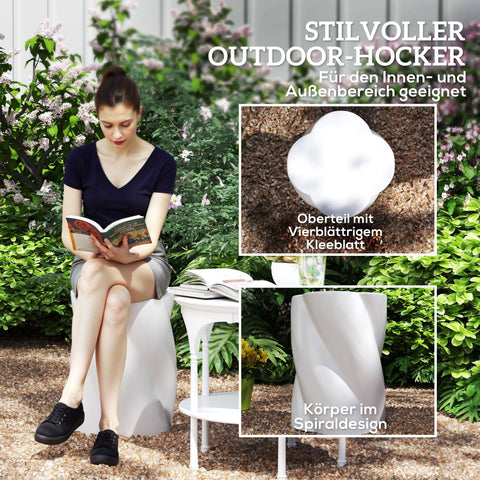 Rootz Ceramic Stool - Garden Stool - Weatherproof Seat - Resilient & Versatile - Ø33 x 45 cm - 120kg Capacity - White Spiral Design