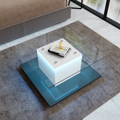 Rootz Modern Coffee Table - High-Gloss Surface - LED Light - Adjustable & Mobile - 80cm x 80cm x 40cm