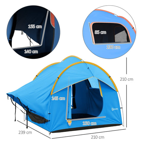 Rootz Car Tent Camping Tent - Car Shelter - Outdoor Canopy - 3 Doors - Weather Resistant - 239cm x 210cm x 210cm - Orange + Blue