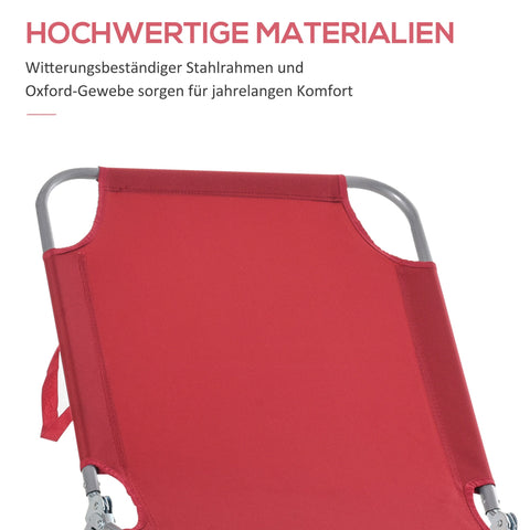 Rootz Sun Lounger - Foldable Recliner - Garden Chaise - Adjustable Comfort - 180cm x 55cm x 24cm - Red