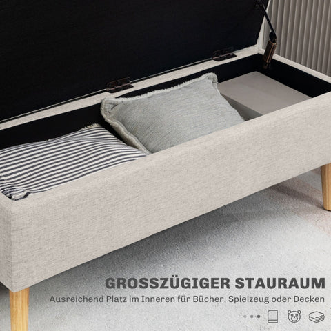 Rootz Storage Bench - Bed Bench - Elegant Seat Chest - Linen-Look Fabric - Generous Storage - Beige - 110cm x 39cm x 45cm