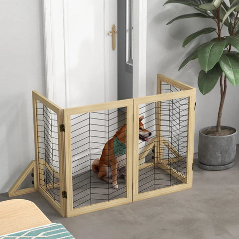 Rootz Dog Gate - Stair Gate Barrier - Foldable - Pine Wood - Non-slip Pad - Natural - 187 cm x 44 cm x 70 cm