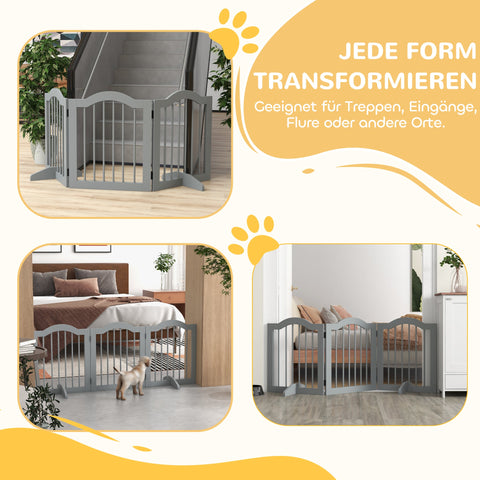 Rootz 3-Part Dog Barrier Grille - Pet Gate - Safety Fence - Grey - Foldable Design - 154.5cm x 61cm - Durable MDF & Wood