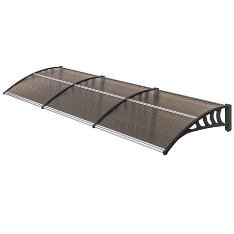 Rootz Canopy for Front Door/Window - Weatherproof Awning - UV Protection Cover - Aluminum/Polycarbonate - 303cm x 96cm x 27cm - Black/Brown
