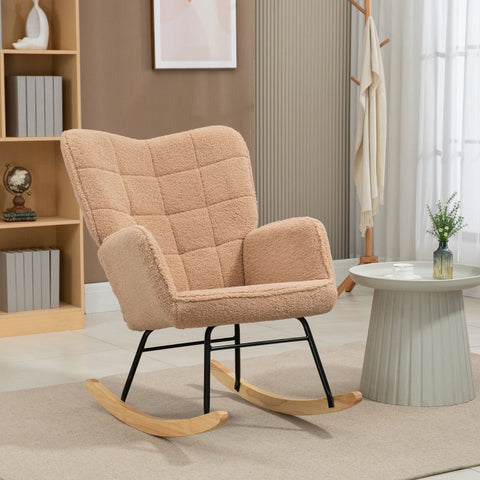 Rootz Retro Solid Wood Rocking Chair - Recliner Chair - Relaxation Chair - Elegant Design - Curved Wooden Runners - Thick Padding - 92cm x 71cm x 101cm - Brown