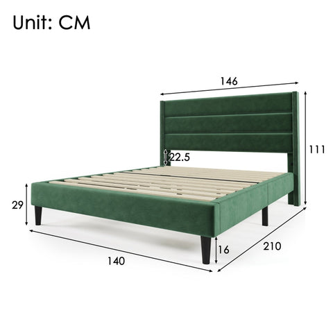 Rootz Double Bed Frame - Velvet Bed - Elegant Bedroom Furniture - Luxurious Comfort - 146L x 210P x 111H cm