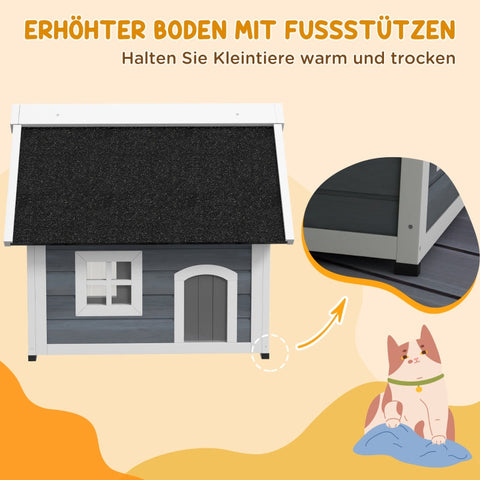 Rootz Outdoor Cat House - Cozy Shelter - Pet Cave - Three Door Design - Weatherproof - Fir Wood - 77cm x 57.5cm x 68cm