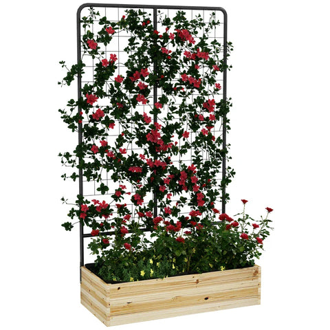 Rootz Raised Bed With Trellis - Climbing Plant Bed - Fleece Lining - Natural Wood - Steel - Black - 80x38x145 cm