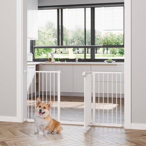 Rootz Expandable Dog Barrier - Pet Gate - Safety Gate - Sturdy Metal - Easy Opening - Innovative Design - 136.3cm x 76.2cm - White