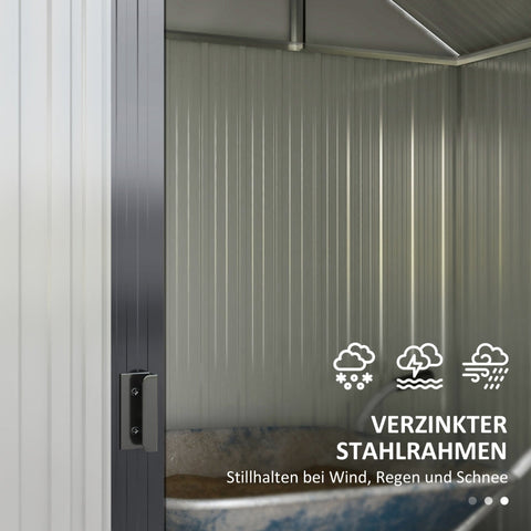 Rootz Garden Shed - Tool Shed - Storage Shed - Weather Resistant - 2 Windows - 2 Doors - 238cm x 132cm x 198.5cm - Dark Gray - Galvanized Steel