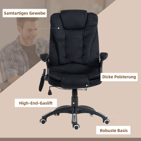 Rootz Vinsetto Office Chair with Massage & Heat Function - Ergonomic Chair - Height Adjustable Chair - 6 Vibration Massage Points - Easy Mobility - Adjustable Seat Height - 67W x 74D x 107-116H cm - Black