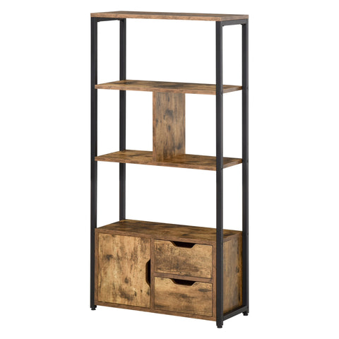 Rootz Industrial Bookcase - Storage Shelf - Cabinet Unit - Reclaimed Wood - 58cm x 24cm x 122cm