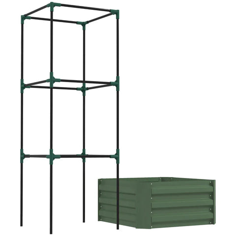 Rootz Raised Bed - Trellis Plant Box - Plastic Part - Trellis Open Bottom - Weather Resistant - Steel - Galvanized Steel - Green - 61cm X 61cm X 140cm