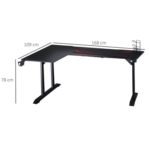 Rootz L-vormig gamingtafelbureau - Computerbureau - Racebureau - Voldoende ruimte - Georganiseerde opstelling - Duurzame constructie - 168W x 109D x 78H cm - MDF en metaal