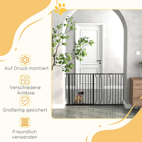 Rootz Pet Safety Door Guard - Pet Gate - Dog Gate - Double Locking Mechanism - 145cm x 76cm - Steel and ABS - Adjustable Width - Black