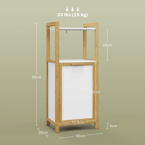Rootz Bamboo Bathroom Cabinet - Laundry Basket - Floor Cabinet - Space Saving - 2 Shelves - 40L x 30W x 95H cm