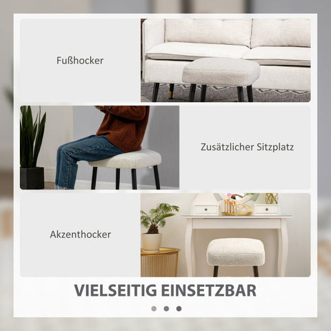 Rootz Stool - Footrest Ottoman - Cashmere Look - Soft Padding - Steel Legs - Light Gray - 42cm x 42cm x 47cm