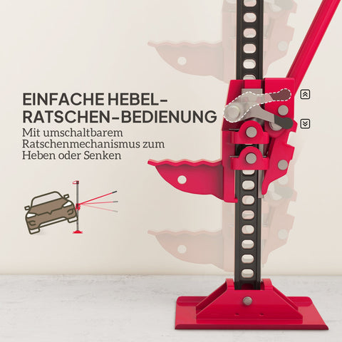 Rootz Farm Jack 135 cm - Heavy Duty Vehicle Lift - Off-Road Stick - 3000kg Capacity - Durable Steel - 24.5cm x 11.5cm Base - Red + Black