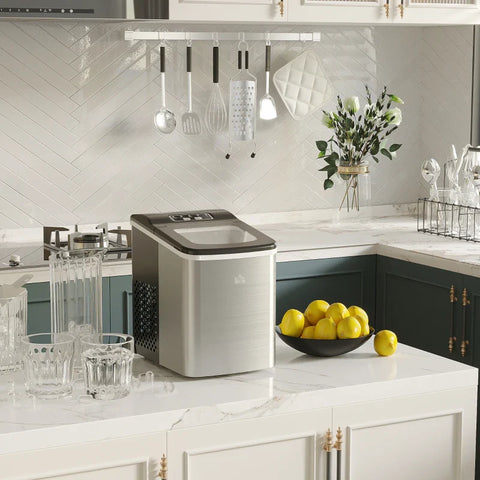 Rootz Kitchen Appliances - Ice Cube Machine - Dispenser - Ice Balls - 1 Ice Basket - Ice Tray - Ice Scoop - PS - Plastic - Stainless Steel - Silver-Black - 21.2L x 29.5W x 32.6H cm