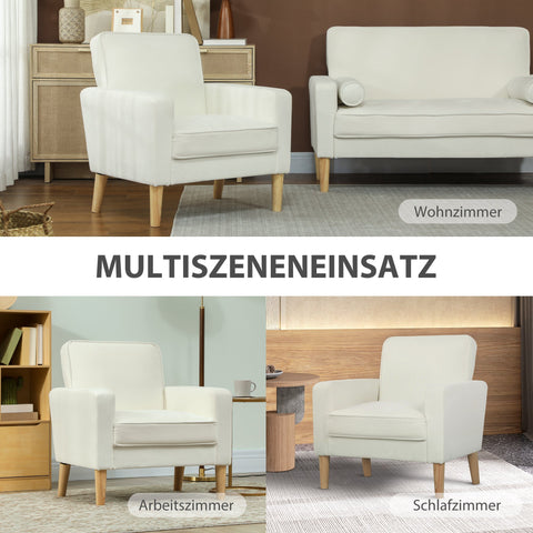 Rootz Upholstery Armchair - Lounge Chair - Velvet Recliner - Comfort Design - 76cm x 79cm x 82cm - White - Rubber Wood Legs